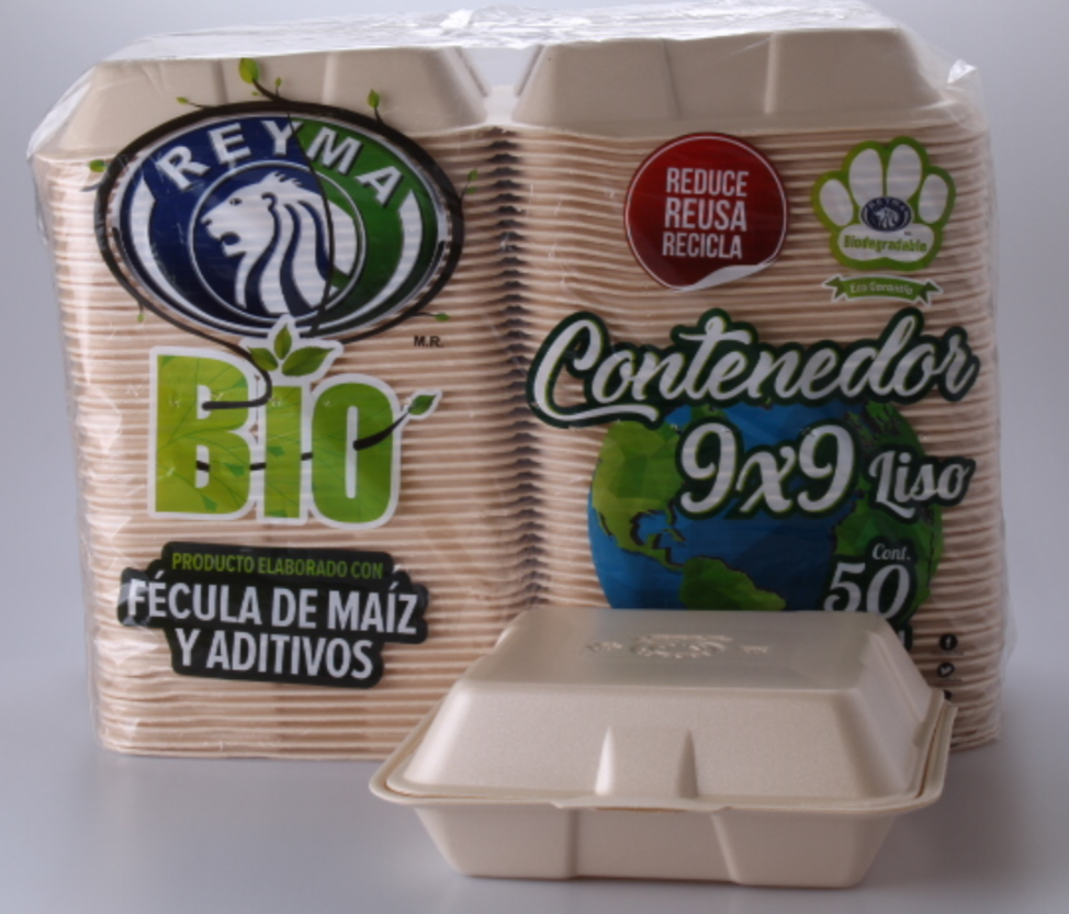 CONTENEDOR TERMICO BIODEGRADABLE 9X9 LISO O DIVISION REYMA 
